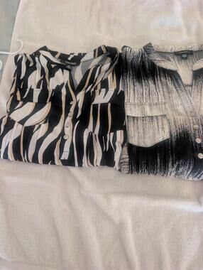Cocomo Women's Blouse 2 Large Abstract Print Button Front Roll Tab Sleeve 2 Top